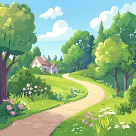 Peaceful Countryside Scene with House