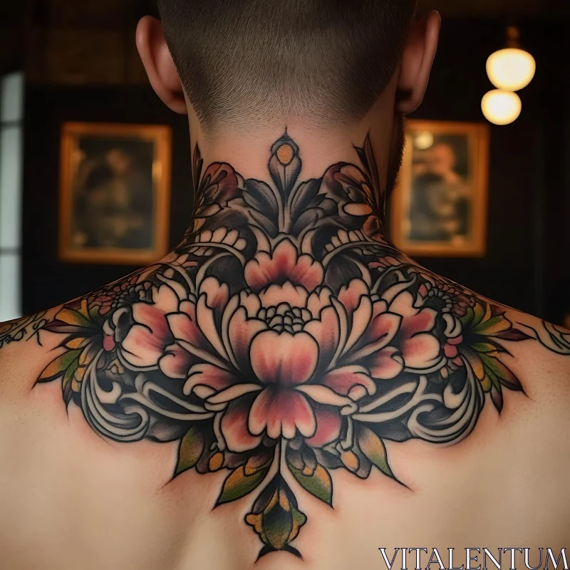 Elegant Floral Tattoo on Upper Body AI Image