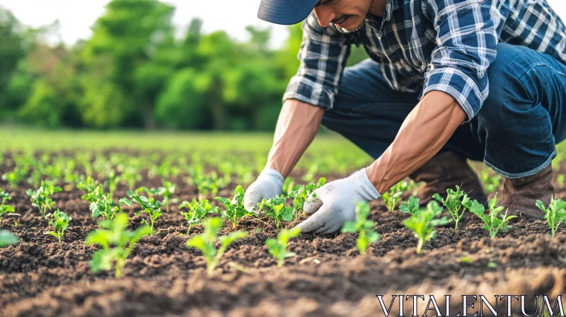 Agricultural Worker Planting Seedlings AI Image