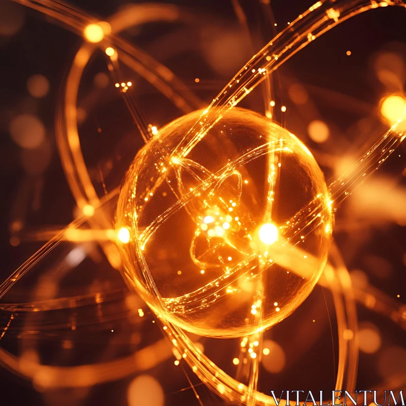 Abstract Glowing Sphere with Orange Trails AI Image