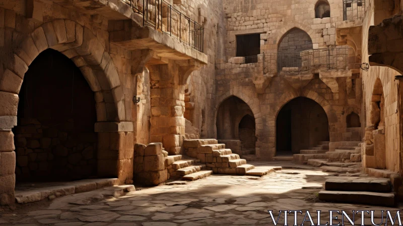 Captivating Medieval Architecture: Old Stone Building with Play of Light and Shade AI Image