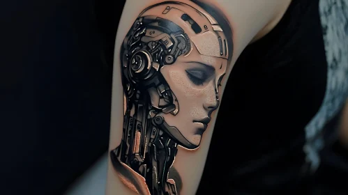 Detailed Cyborg Tattoo on Arm