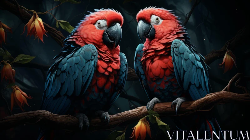 Colorful Animation of Red Parrots in 2D Game Art Style AI Image