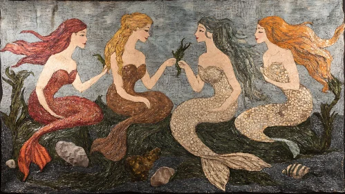 Four Mermaids in Ocean Depths