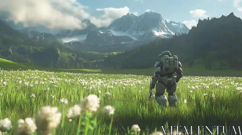 AI ART Master Chief in a Field of Flowers