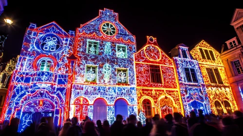 Festive Light Display on City Buildings