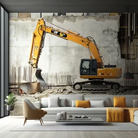 Industrial Excavator Inside Modern Living Space