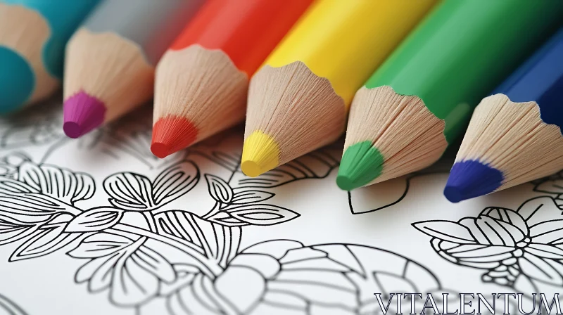 Vibrant Pencils and Floral Design AI Image