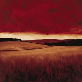 Crimson Sky Over Golden Field Artwork