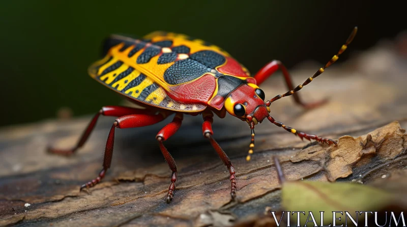 Detailed Photorealistic Bug on a Colorful Woodcarving AI Image