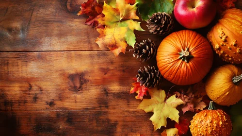 Fall Bounty on Wood Background