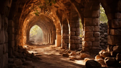 Enchanting Stone Walkway: A Romantic Backlit Ruin