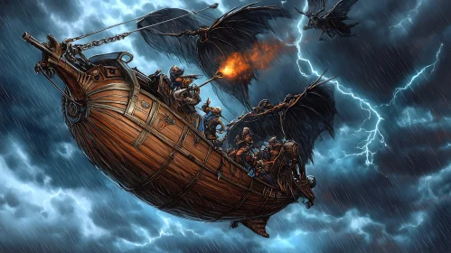 Steampunk Airship Confronts Winged Foes