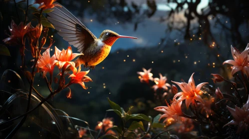 Hummingbird in Luminous Garden: An Artistic Interpretation
