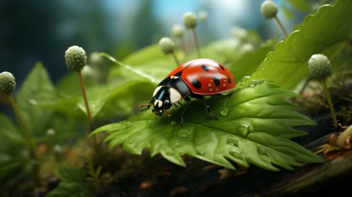 Ladybug on Leaf - Intricate Details and Realistic Rendering