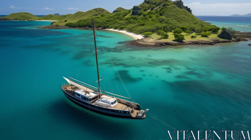 Sailboat in a Blue Lagoon: A Cinematic Elegance of Fine Lines and Intricate Details AI Image