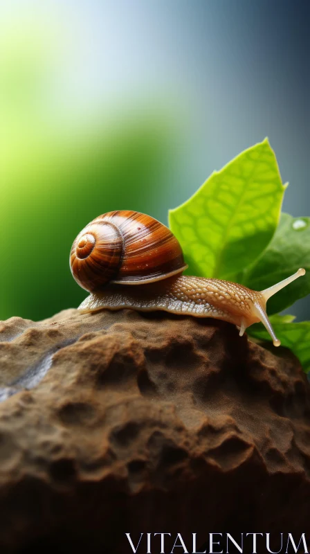 Snail on Rock Amid Green Leaves - A Glimpse of Nature's Wonder AI Image