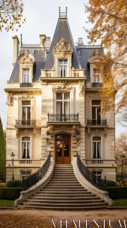 Timeless Elegance: A Fine Art Nouveau Mansion with Steps AI Image