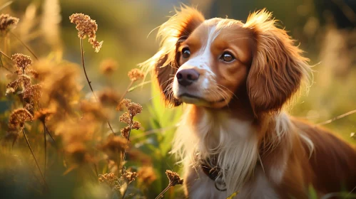 White and Brown Dog in a Tranquil Field - Soft Lighting Portrait