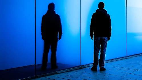 Man Silhouette on Blue Background