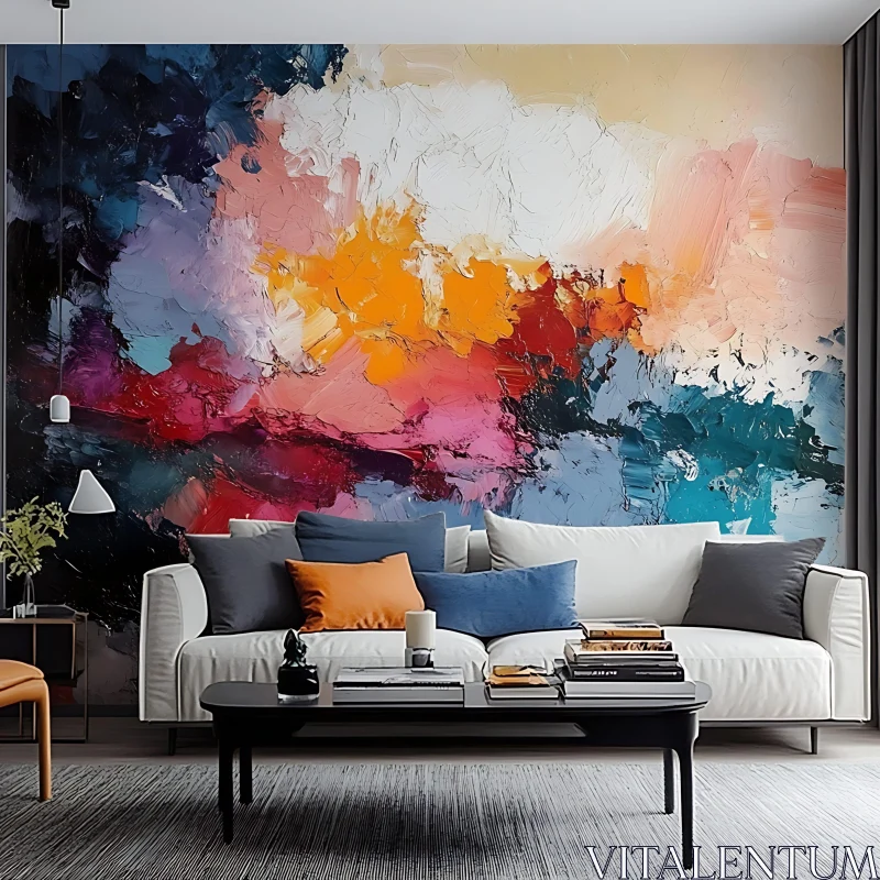 Contemporary Interior Design with Vibrant Wall Art AI Image