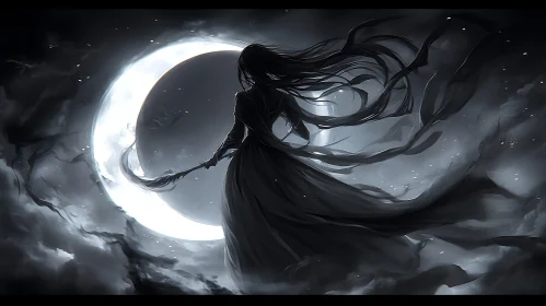 Monochrome Woman in Moonlight