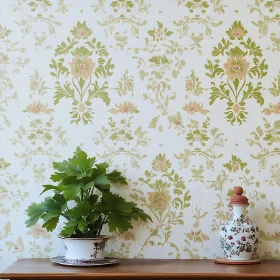 Charming Still Life with Floral Wallpaper