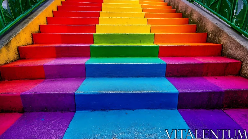 Chromatic Steps: Rainbow Painted Staircase AI Image