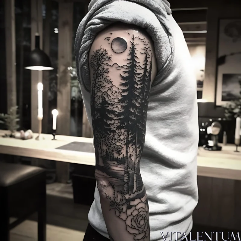 AI ART Black Ink Forest Tattoo