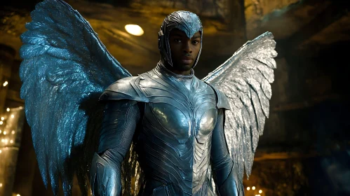 Armored Angel Warrior with Metallic Wings