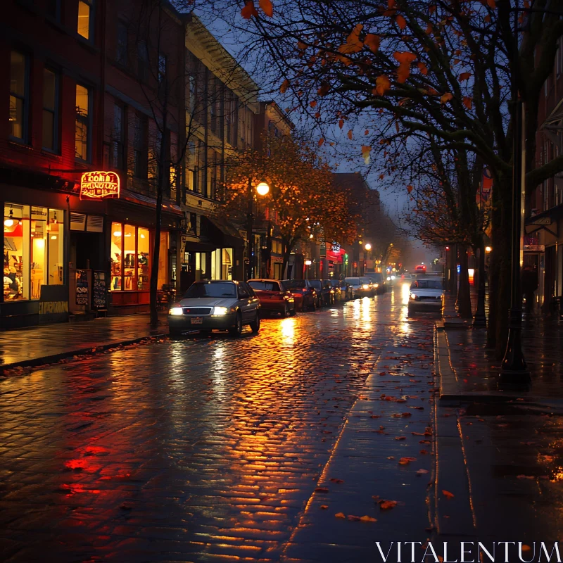 City Street at Night AI Image