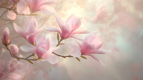 Tranquil Magnolia Blossoms Against Soft Background