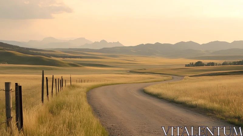 AI ART Winding Road Landscape with Distant Mountains