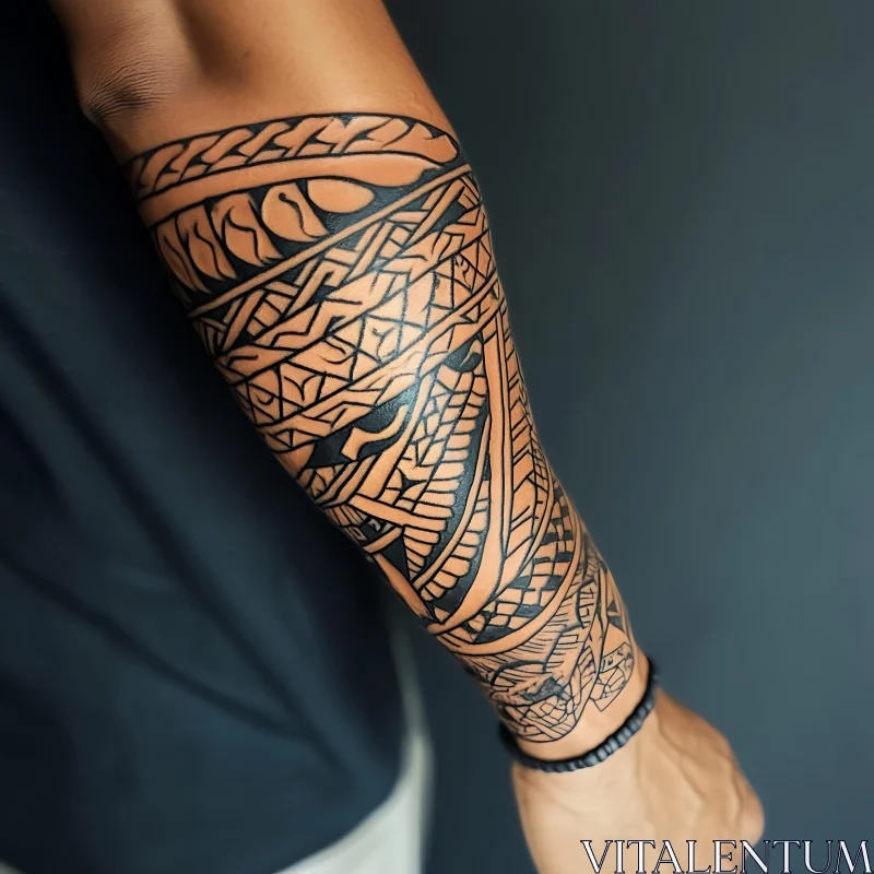 Detailed Tribal Tattoo on Forearm AI Image