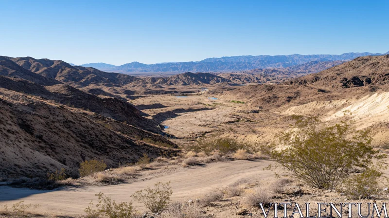 AI ART Arid Desert Landscape with Distant Mountains