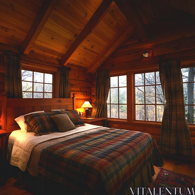 AI ART Rustic Wood Cabin Bedroom Retreat