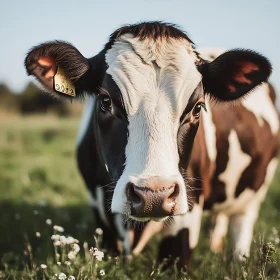 Portrait of a Cow in Grassy Field