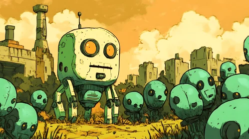 Friendly Robots in a Ruined Cityscape