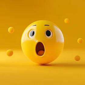 Astonished Emoji with Floating Spheres