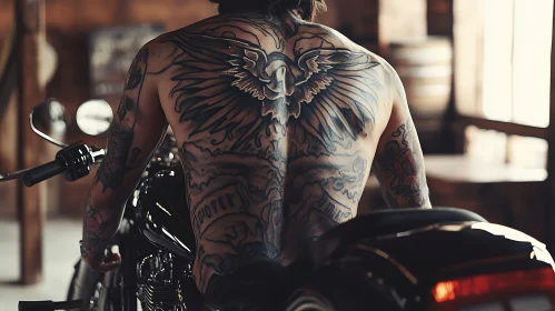 Heavily Tattooed Person on Motorcycle