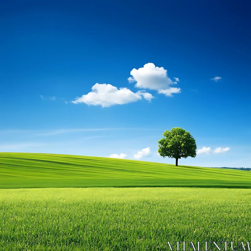 AI ART Solitary Tree Under Blue Sky