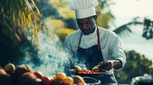 Tropical Outdoor Cooking by a Chef