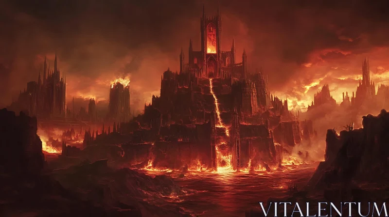 AI ART Fiery Castle in Apocalyptic Landscape