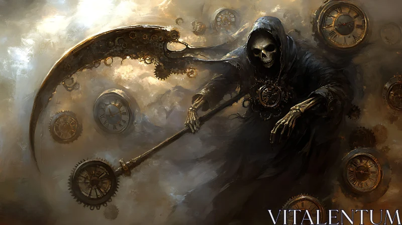 AI ART Steampunk Death with Scythe and Timepieces