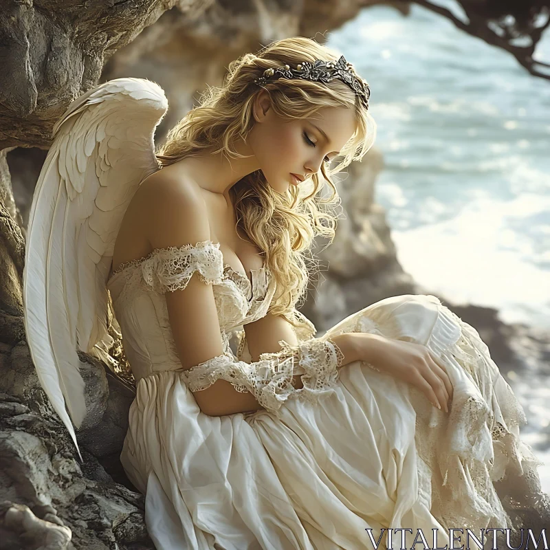 Serene Angel in White Dress AI Image