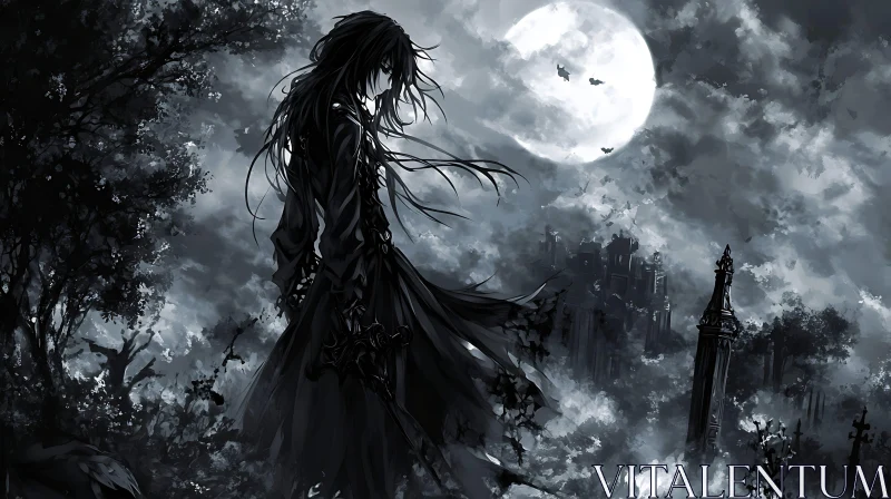 Gothic Anime Character in Moonlight AI Image