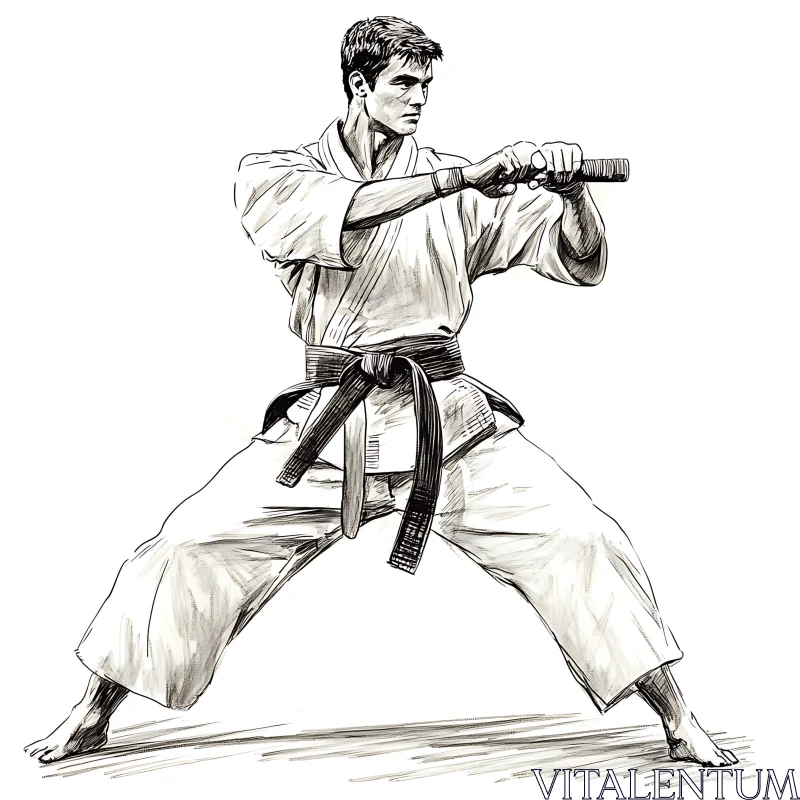 Monochrome Karate Master Drawing AI Image