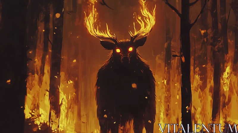 Deer with fiery antlers AI Image