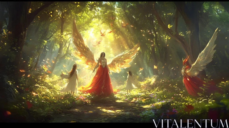 AI ART Angels in Sunlight Forest