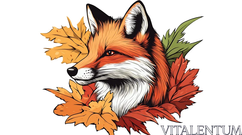 Fox Surrounded by Fall Foliage AI Image